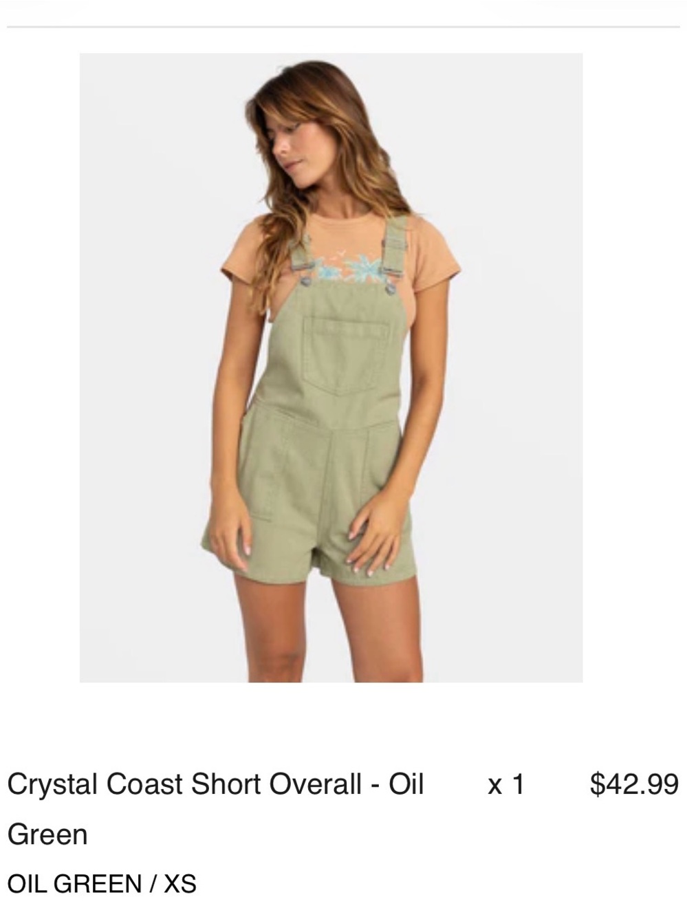 ROXY Oil Green Short Overall Romper- XS